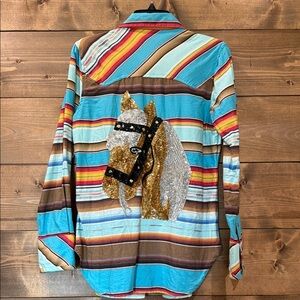 Tasha Polizzi Multi Color Snap-Front Top with Sequin Horse on Back